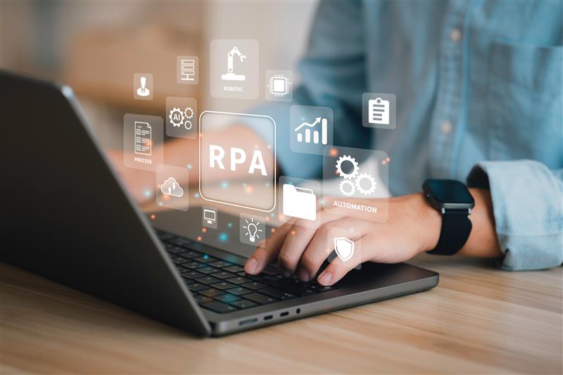 RPA automation technology with digital interface icons